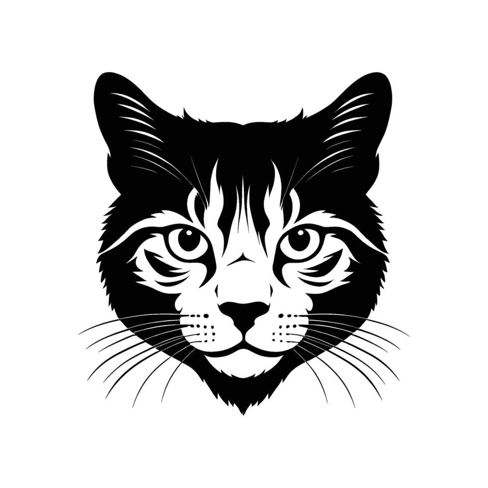 Charming Scottish Cat Head Silhouette Facing Right on White Background vector
