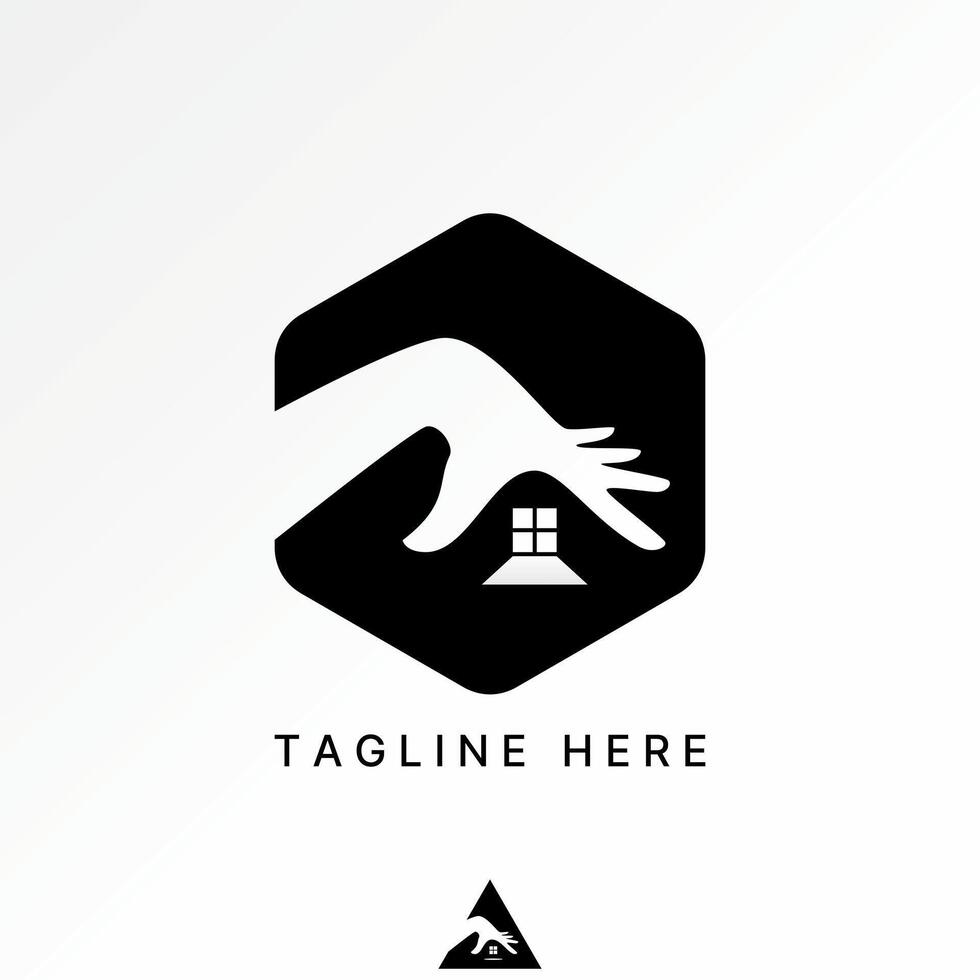 Logo design graphic concept abstract creative premium stock hand assurance roof house with window shadow. Related home environmentally friendly vector