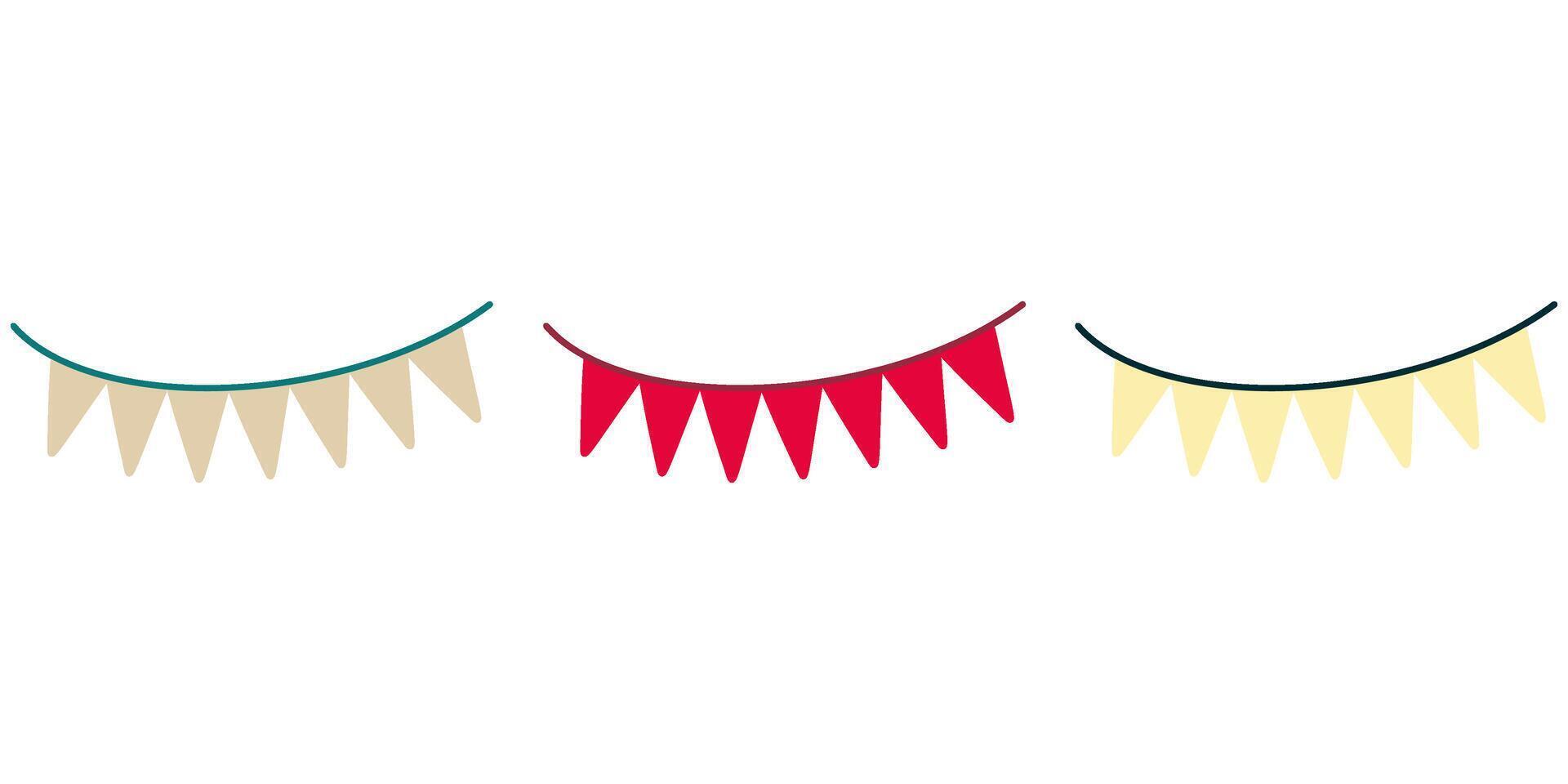 Garlands with red and yellow flags. illustration of pennant for banners or greeting cards. Drawing of string for New Year invitations or party design. vector