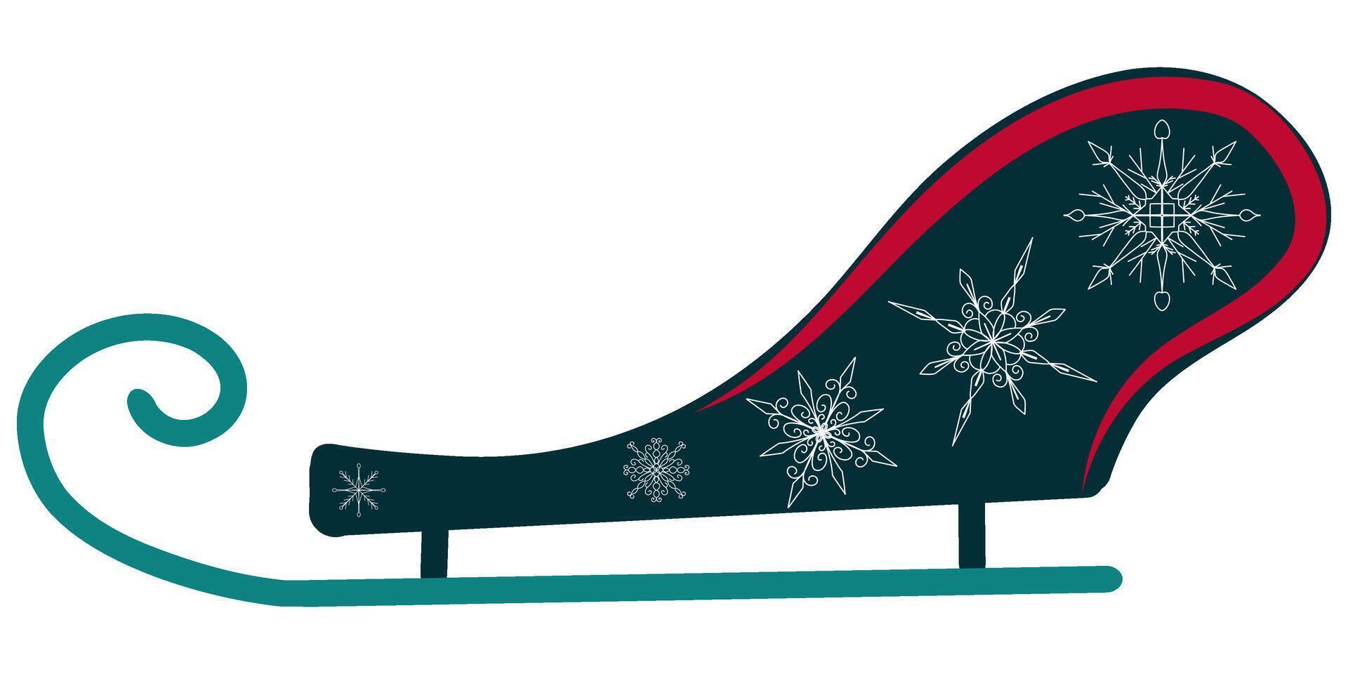 Sleigh illustration on white background, sled with snowflakes vector