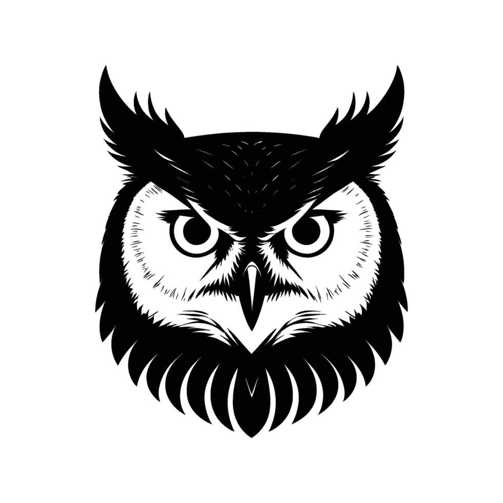Bold Owl Head Silhouette in Profile on White Background vector