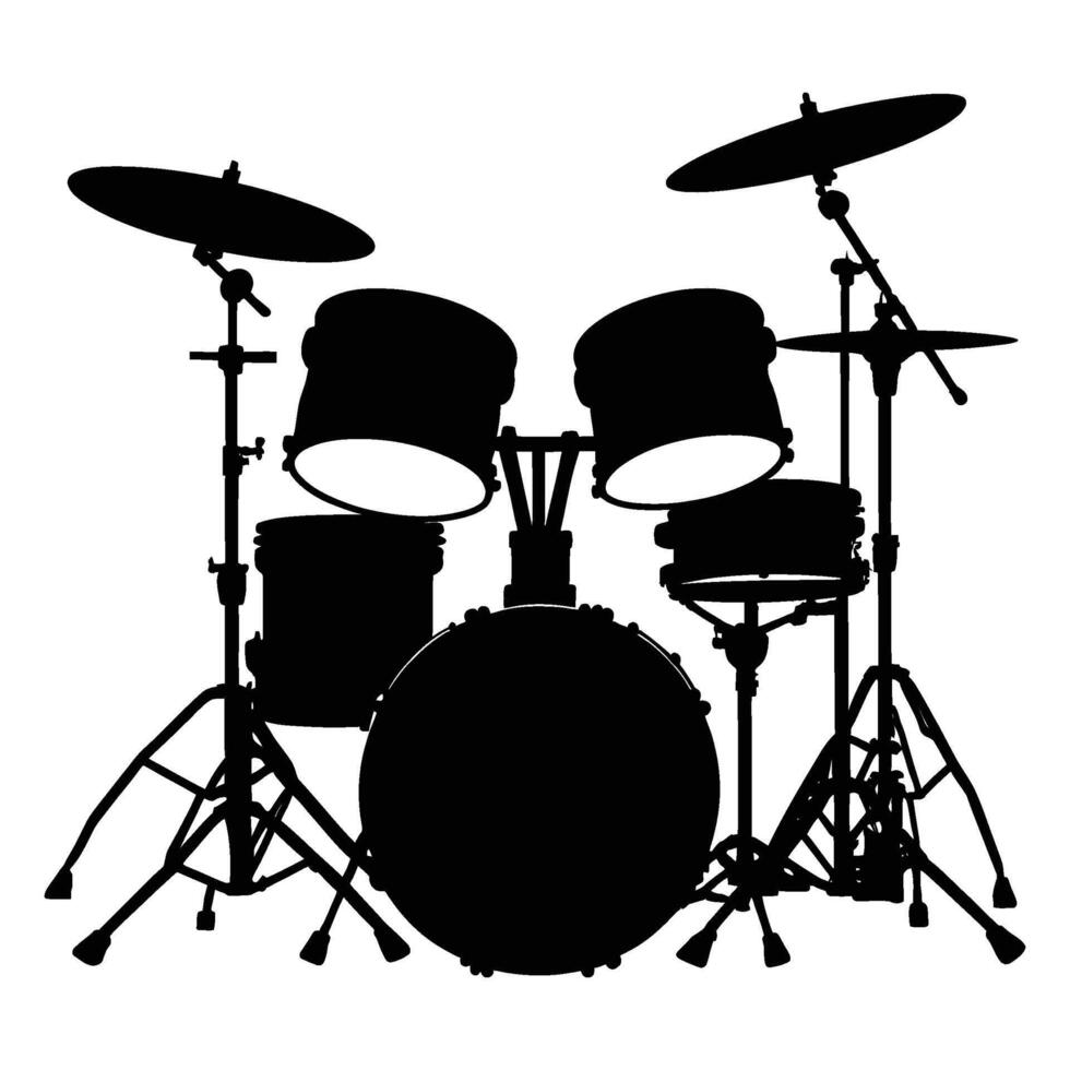 Drum Kit Silhouette on White Background vector