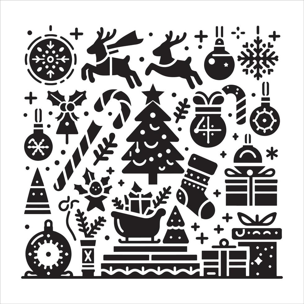 Iconic Christmas Silhouette with Holly Leaves on White Backgroun vector