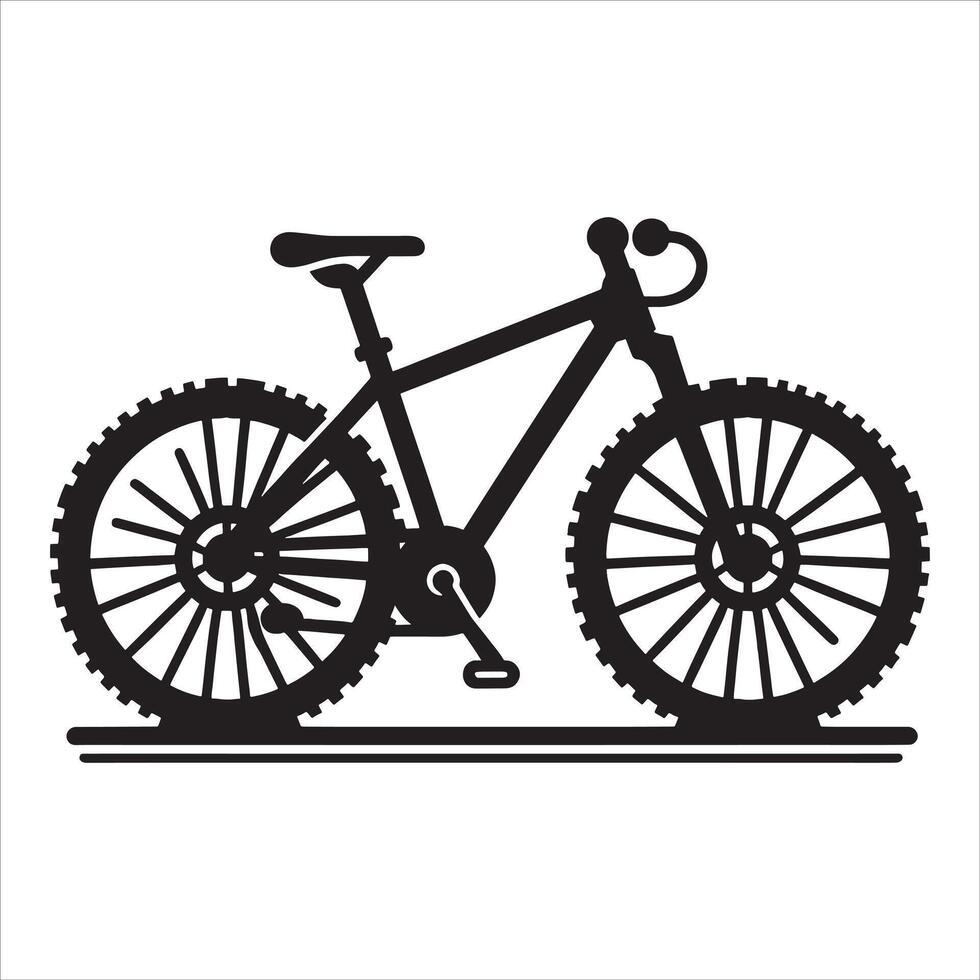Classic Cycle Silhouette with Detailed Wheels on White Background vector