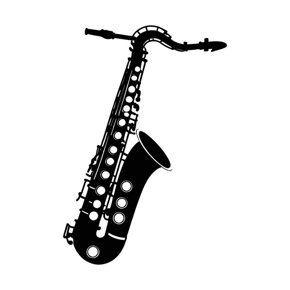 Minimalist Saxophone Silhouette Facing Right on White Background vector