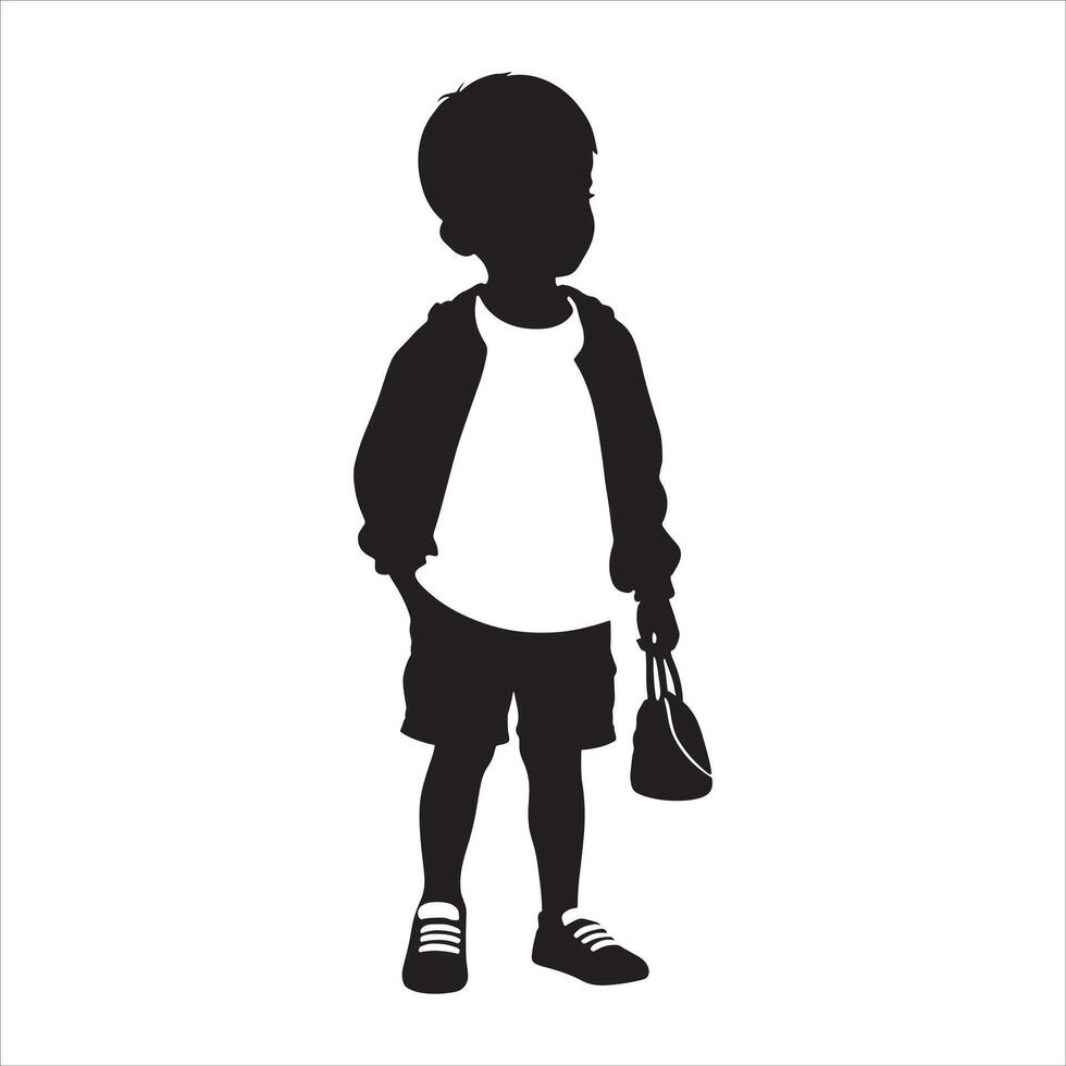 Child Silhouette with Playful Stance on White Background vector