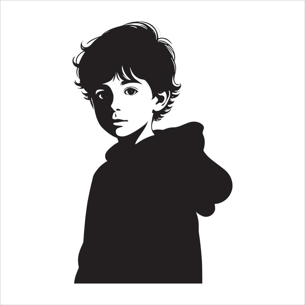 Active Child Silhouette Facing Forward on White Background vector