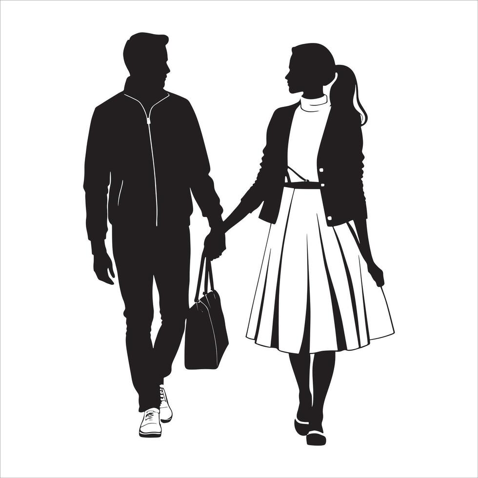 Happy Romantic Couple Silhouette in Profile on White Background vector