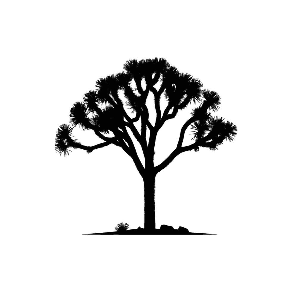 Distinctive Joshua Tree Silhouette with Spread Branches on White Background vector