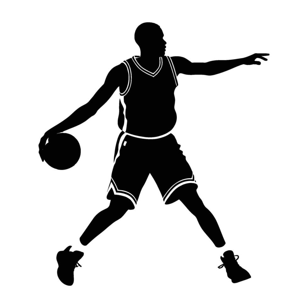 Athletic Basketball Player Silhouette on White Background vector