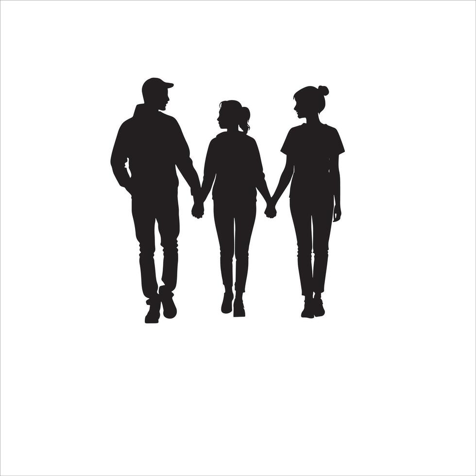 Romantic Couple Silhouette Holding Hands on White Background vector