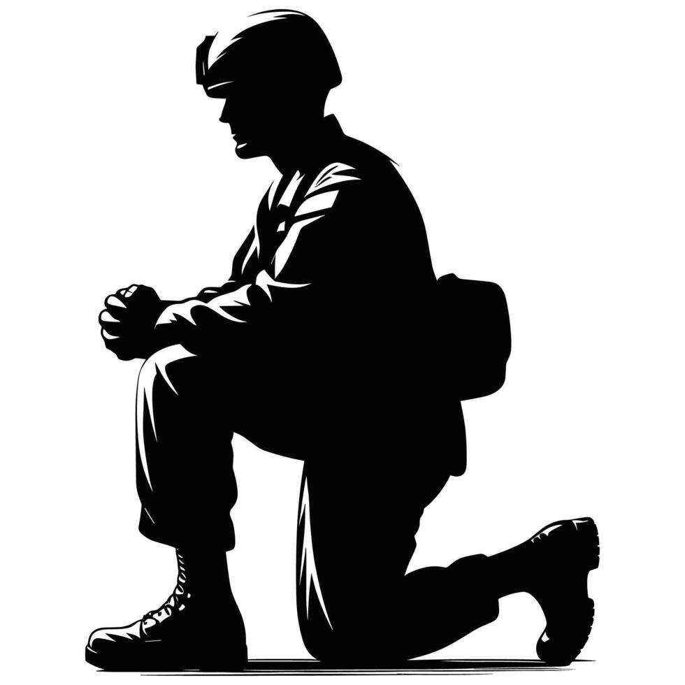 Military Silhouette of Soldier Kneeling in Honor Perfect for Patriotic and Memorial Projects vector