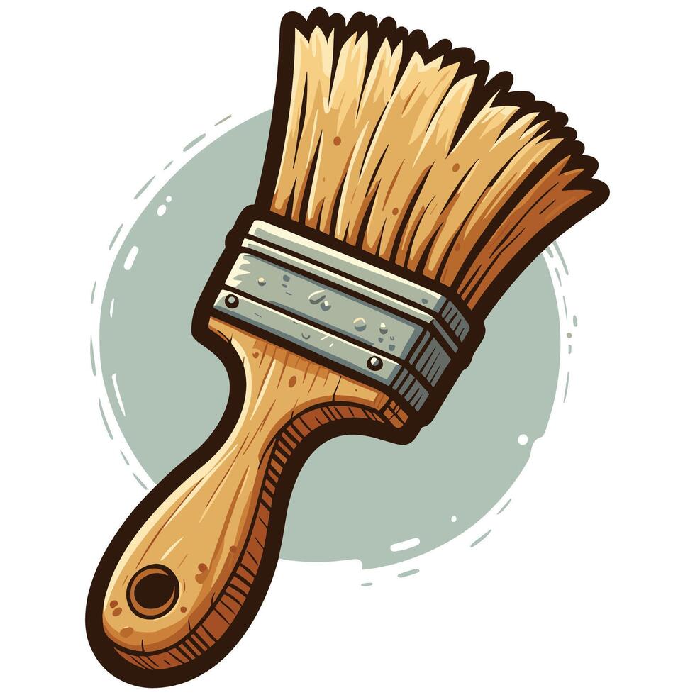 Detailed Illustration of a Vintage Wooden Paint Brush with Bristles vector