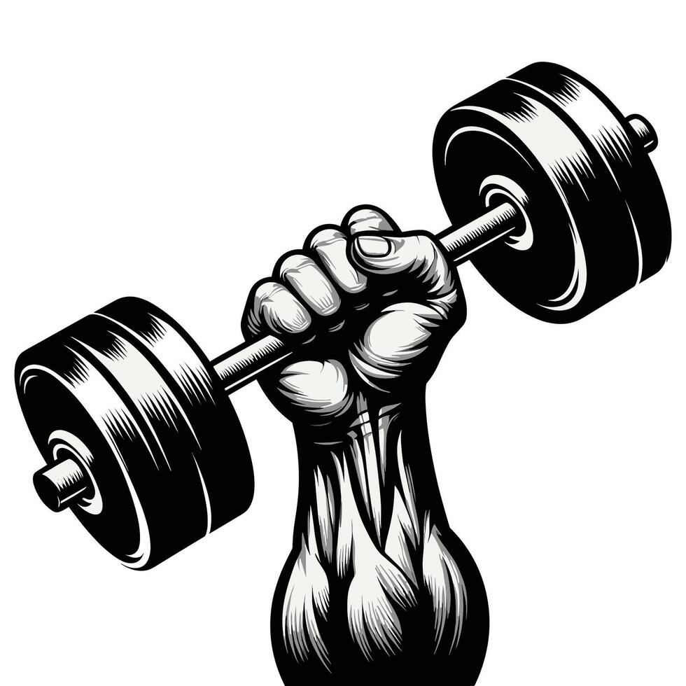 Powerful Hand Holding Dumbbell Illustration - Fitness Motivation vector