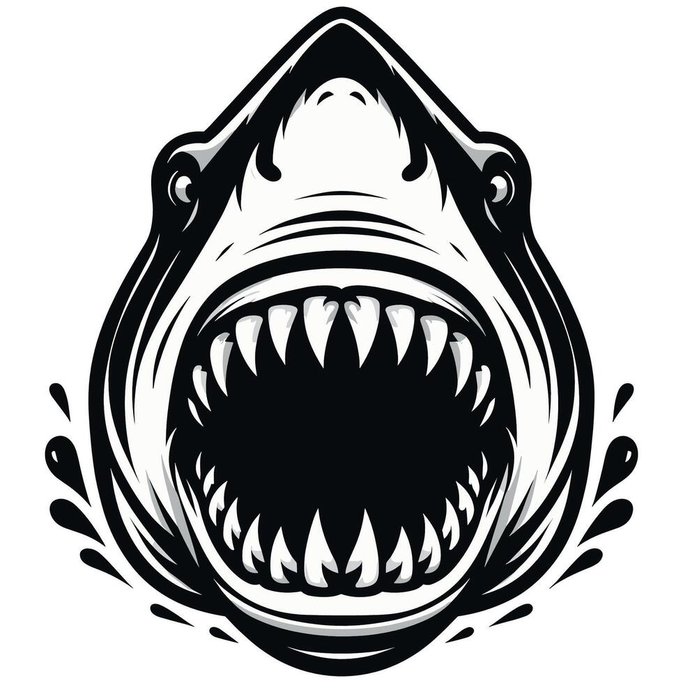 Fierce Shark Face Illustration with Open Jaw - Perfect for Marine and Adventure Themes vector
