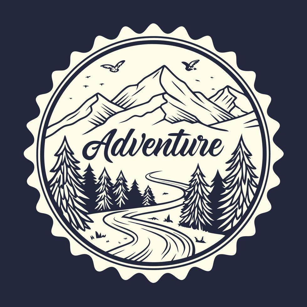 Adventure logo with mountains and trees vector