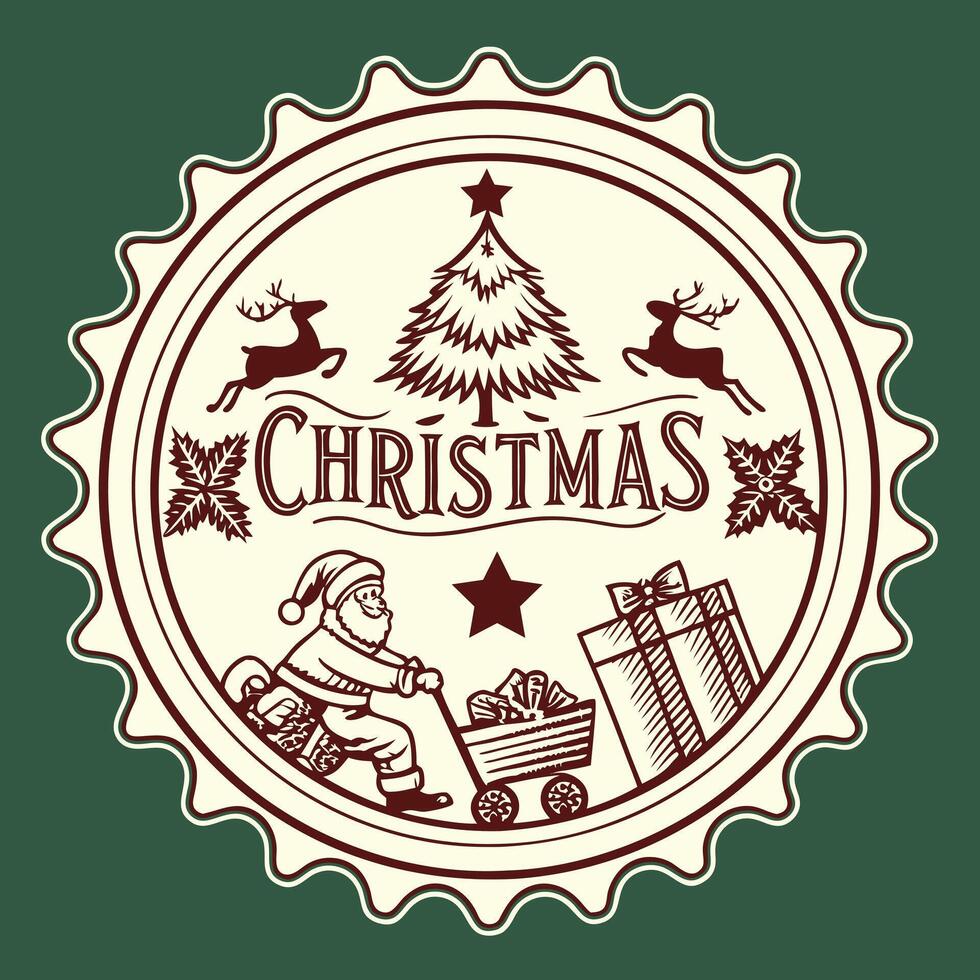 A stamp with a santa claus and a tree vector