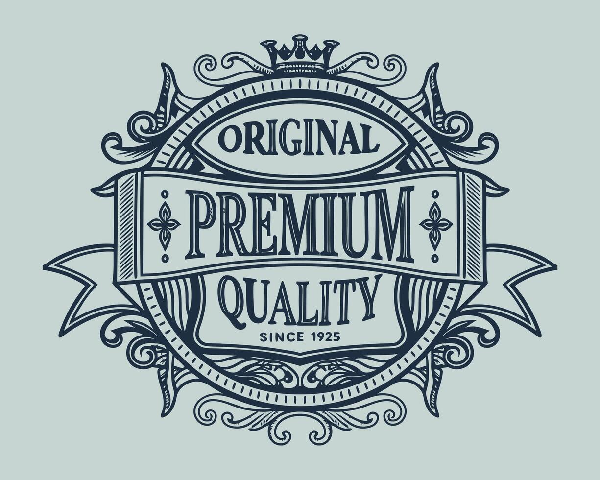 Vintage label design with crown and scroll vector