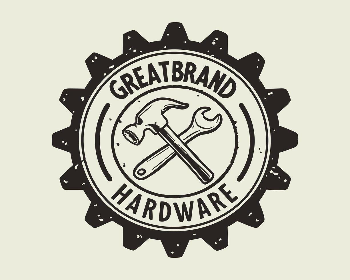 Great brand hardware logo with hammer and wrench vector