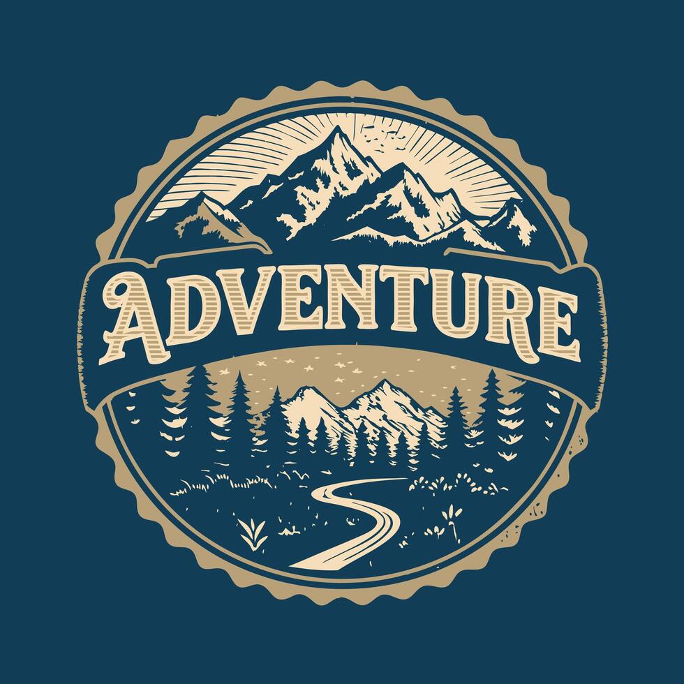 Vintage outdoor adventure label, badge, stamp, or t-shirt design with text Adventure. vector