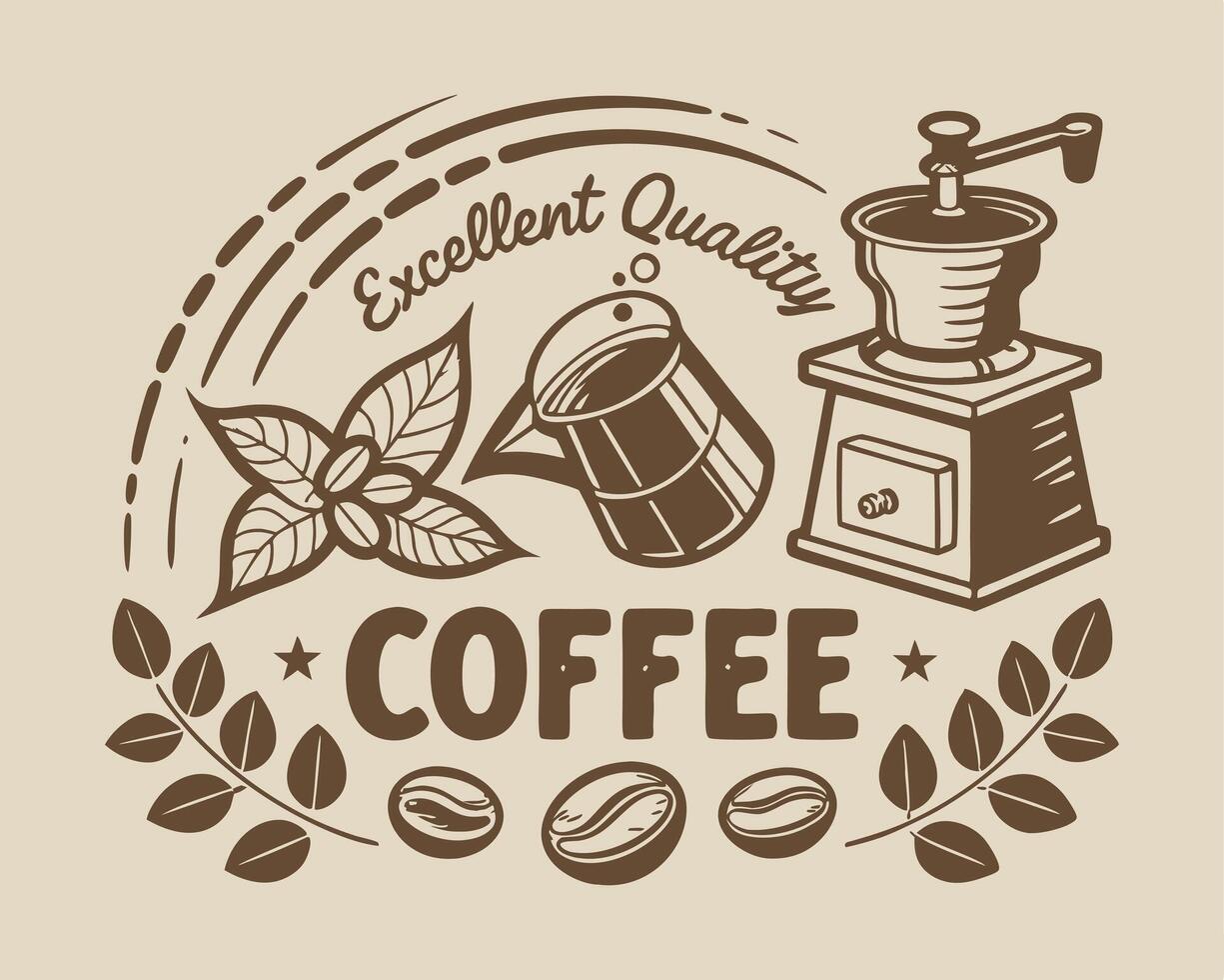 Coffee shop logo with coffee beans and a coffee grinder vector
