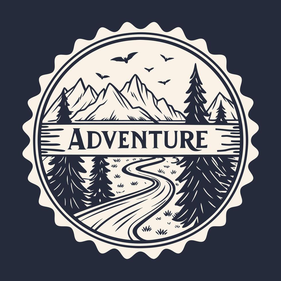 Adventure logo with mountains and trees vector