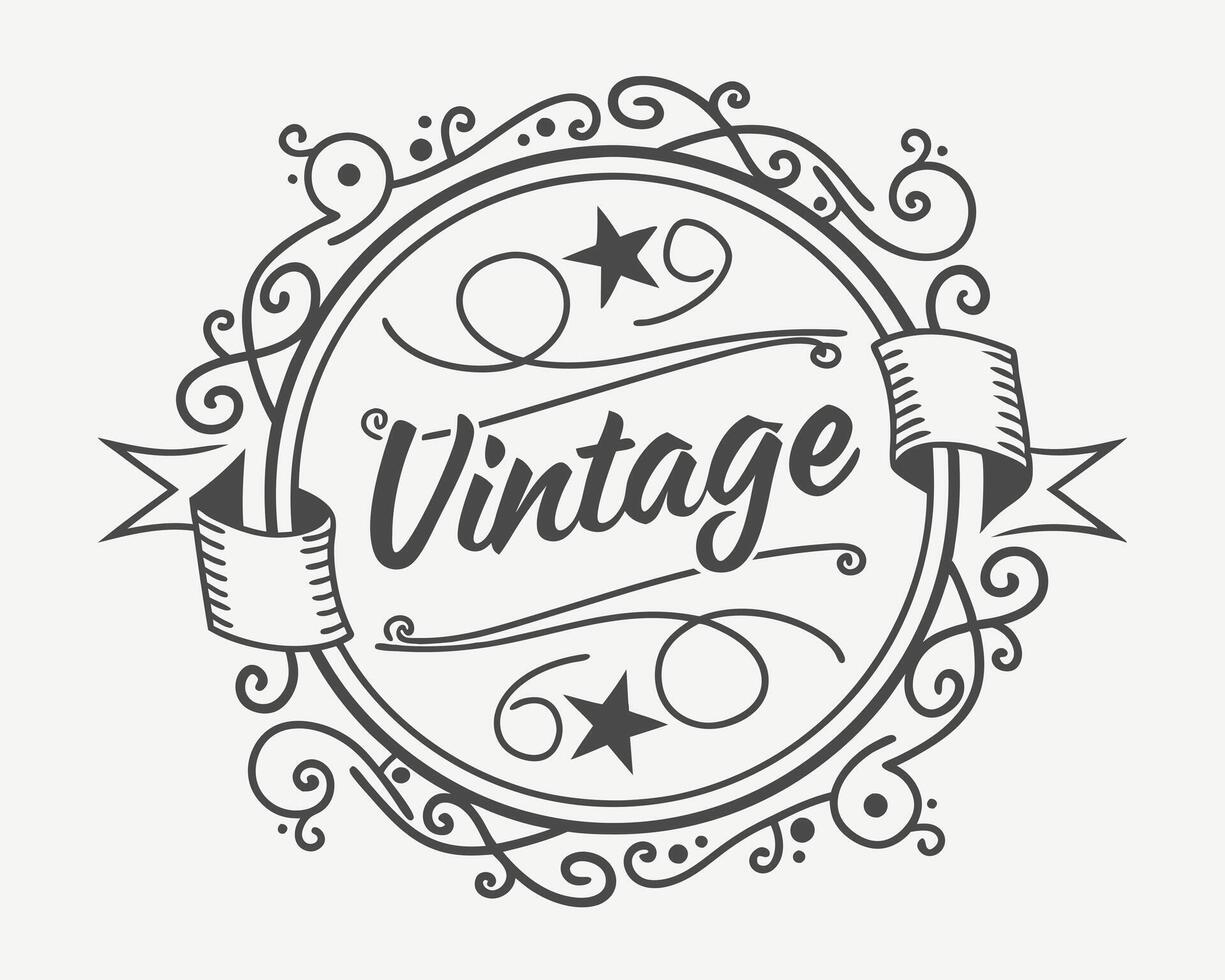 Vintage label design with scroll and ribbon vector