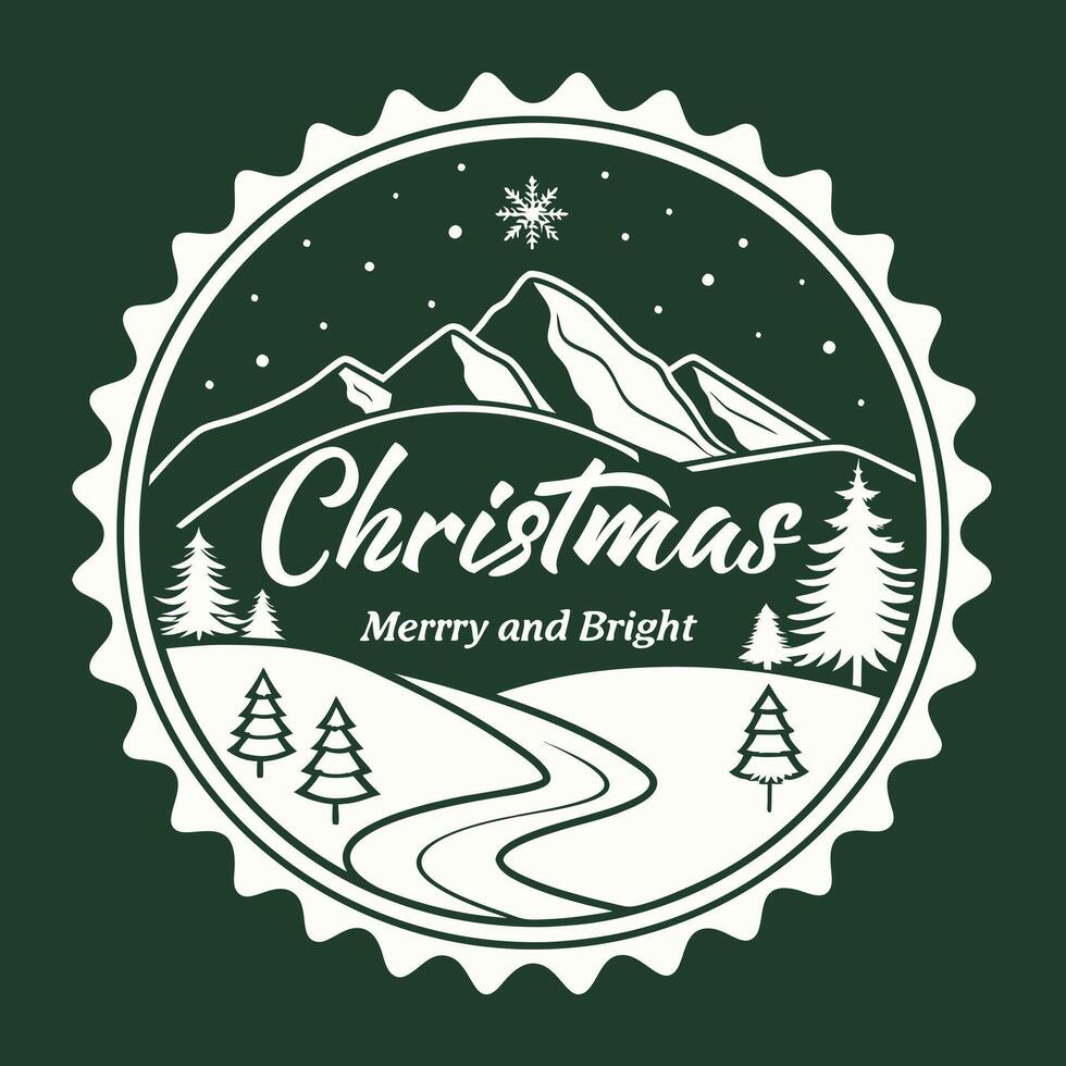 Christmas and bright logo with mountains and trees vector
