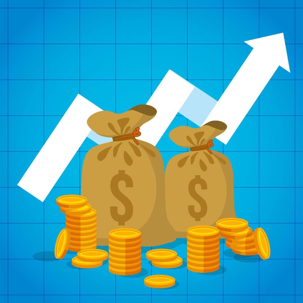 Business Finance Productivity Investment Growth Concept illustration with Stack Coins and Money Bag vector