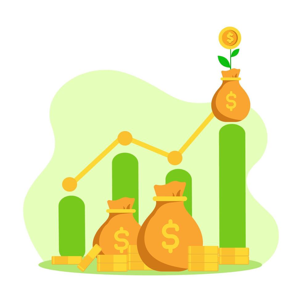 Money profit growth up, cash benefit, economic inflation dollar value increase icon, financial earning revenue interest symbol, economy investment arrow up flat cartoon, concept of budget boost vector