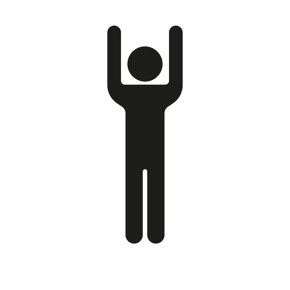 Human Figure with Both Arms Raised Silhouette Icon. Stick Figure Standing Raising Hands Glyph Symbol. Isolated Illustration vector