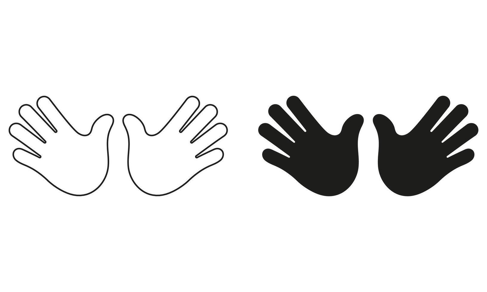 Open Palms Line and Silhouette Sign. Two Open Hands for Greeting or High Five Gestures Set. Double Hands Emoji Icon. Editable Stroke. Isolated Illustration vector