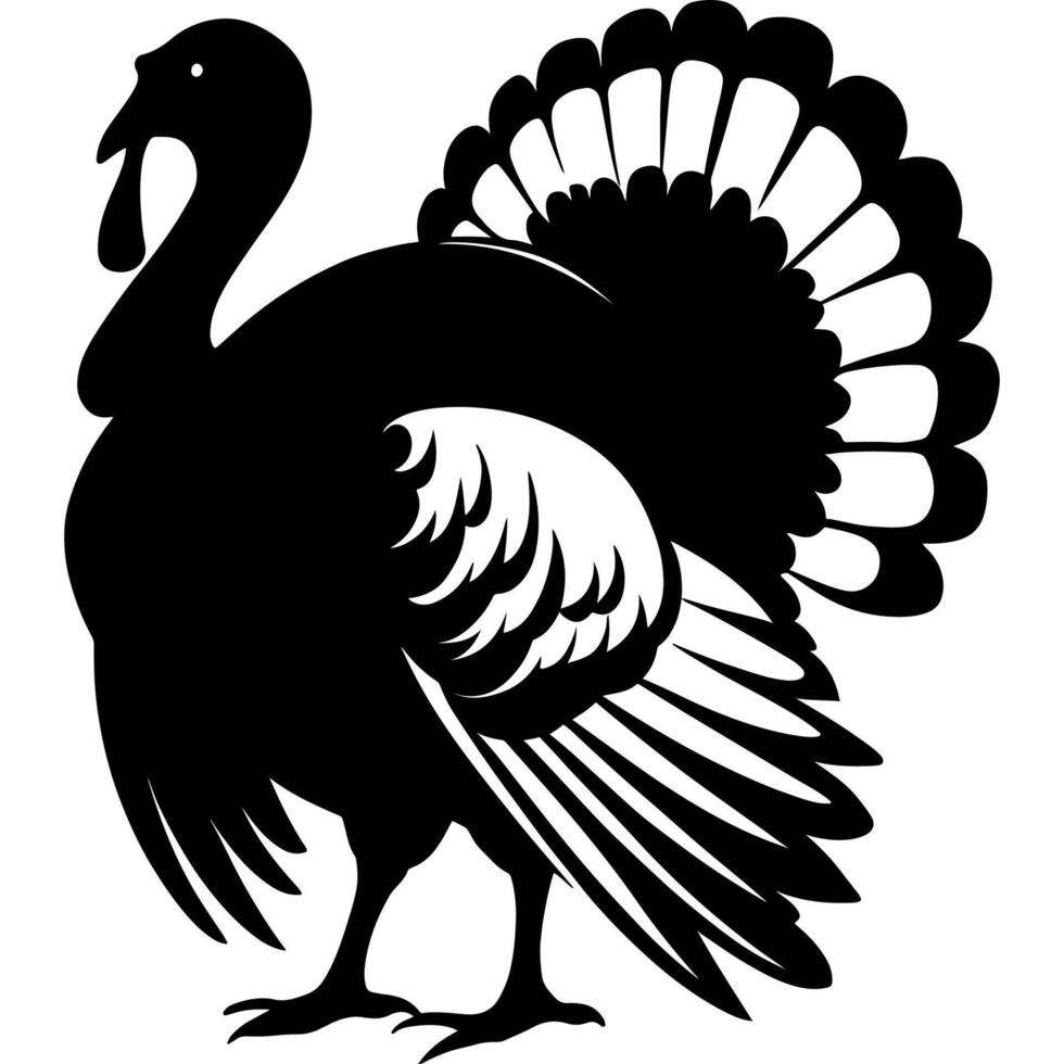 Silhouette of a proud turkey with elegant feathers vector