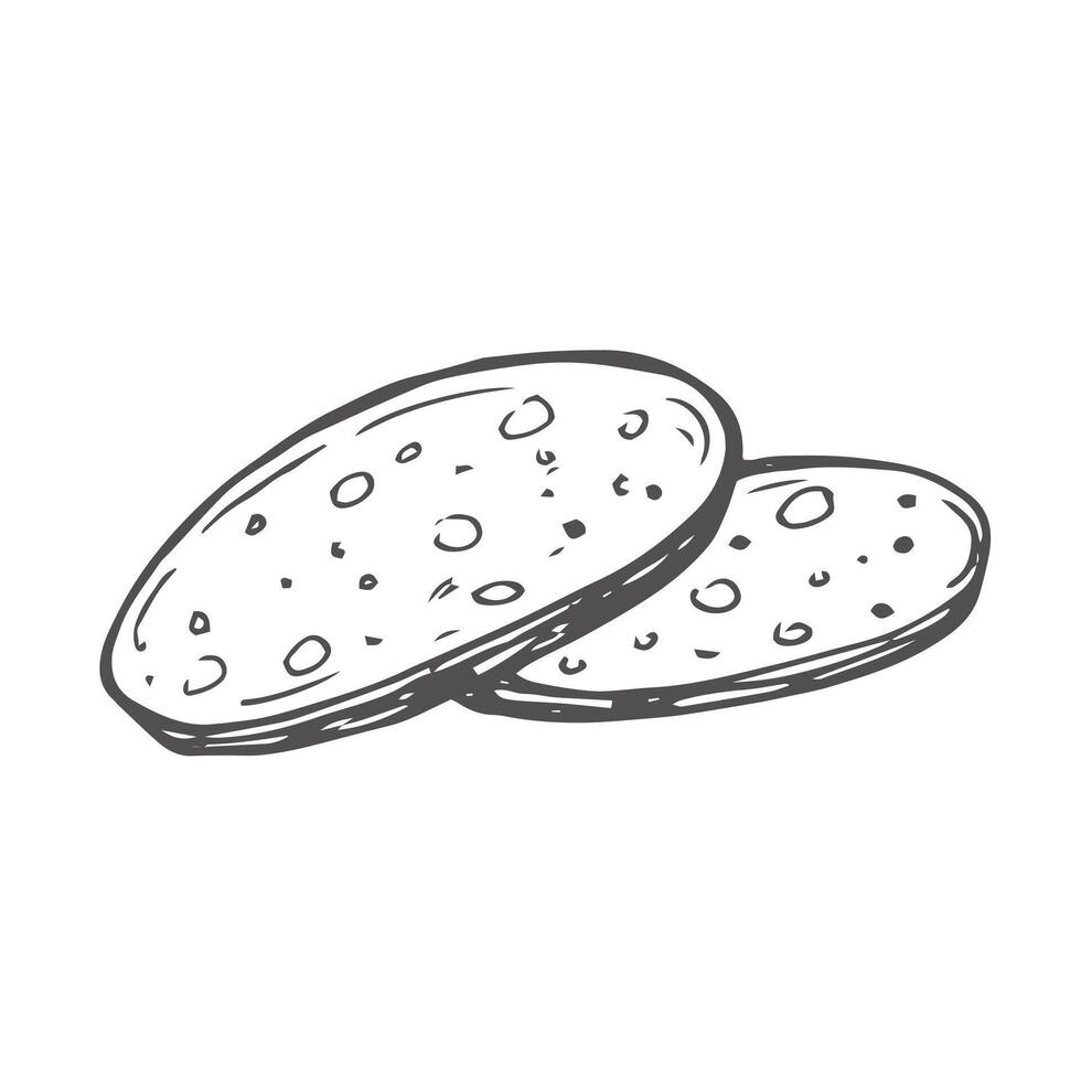 Salami sausage outline icon illustration. Line hand drawn slices and delicatessen pork roll vector