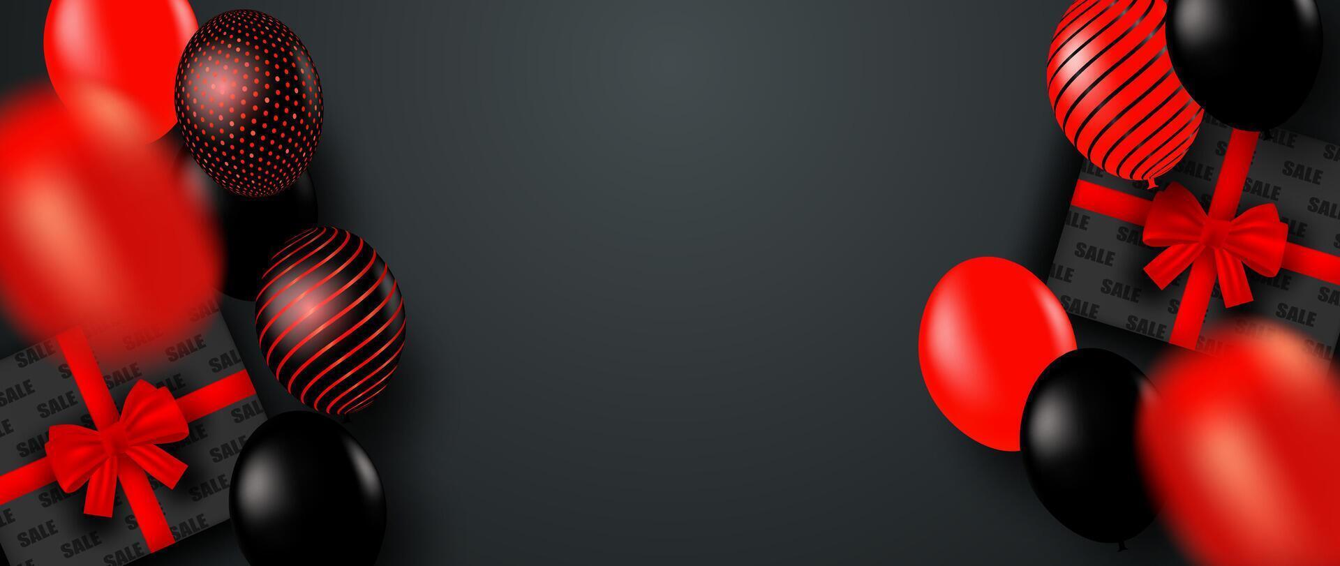 Black Friday Sale. Design with black- red balloons on black background .. illustration. vector