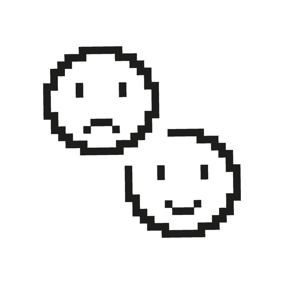 Pixel Art Happy and Sad Faces Icon. Pixelated Two Facial Expressions, One Happy and One Sad. Isolated Illustration vector