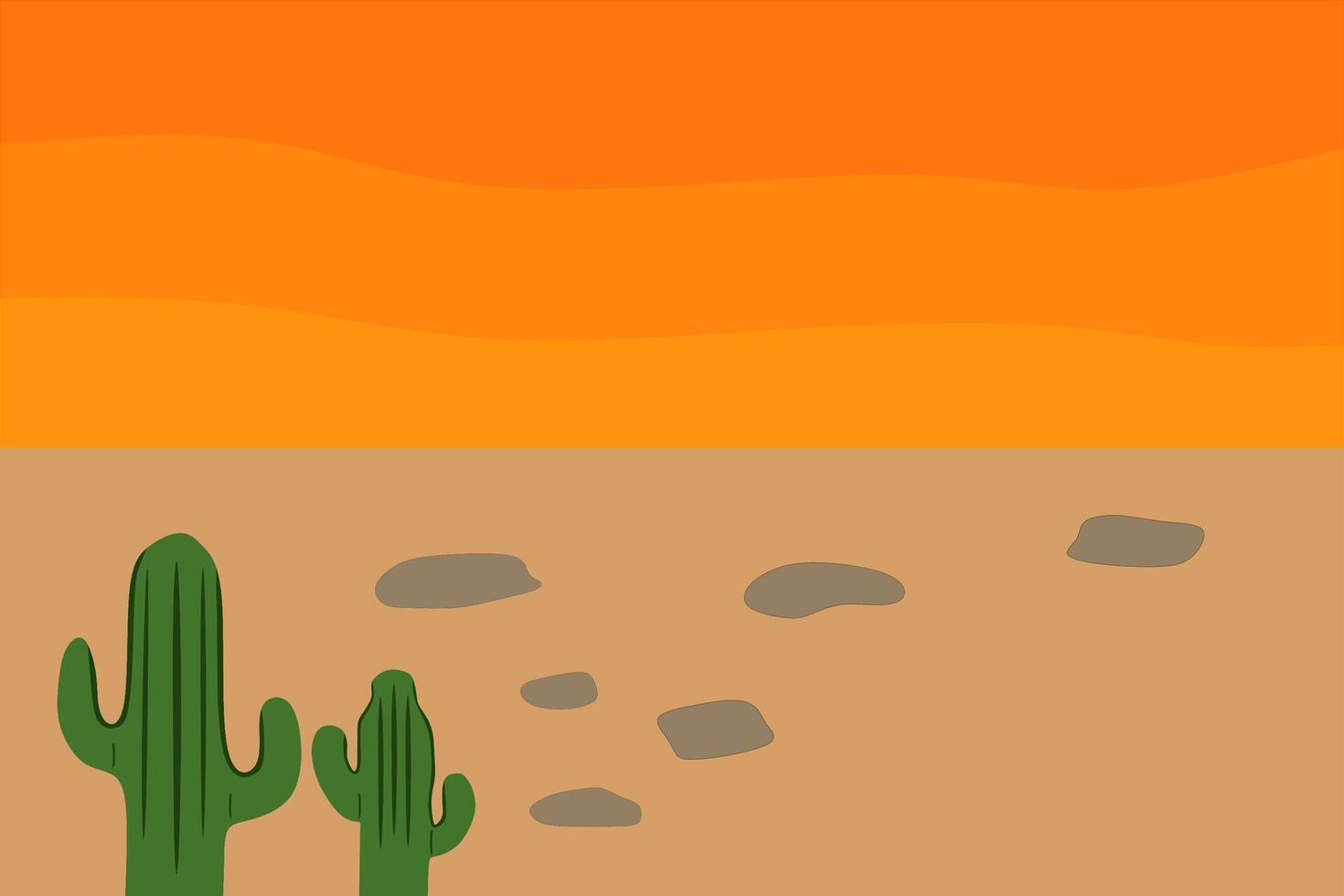 Sunset Desert and Cactus Landscape illustration vector