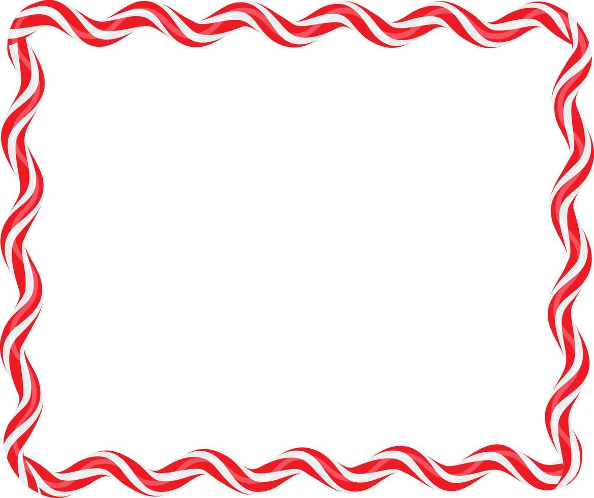 Christmas twisted lollipops. Rectangular wavy frame with red and white stripe. Christmas and New Year template for holiday cards, banner,flyer . Festive Christmas frame. illustration vector