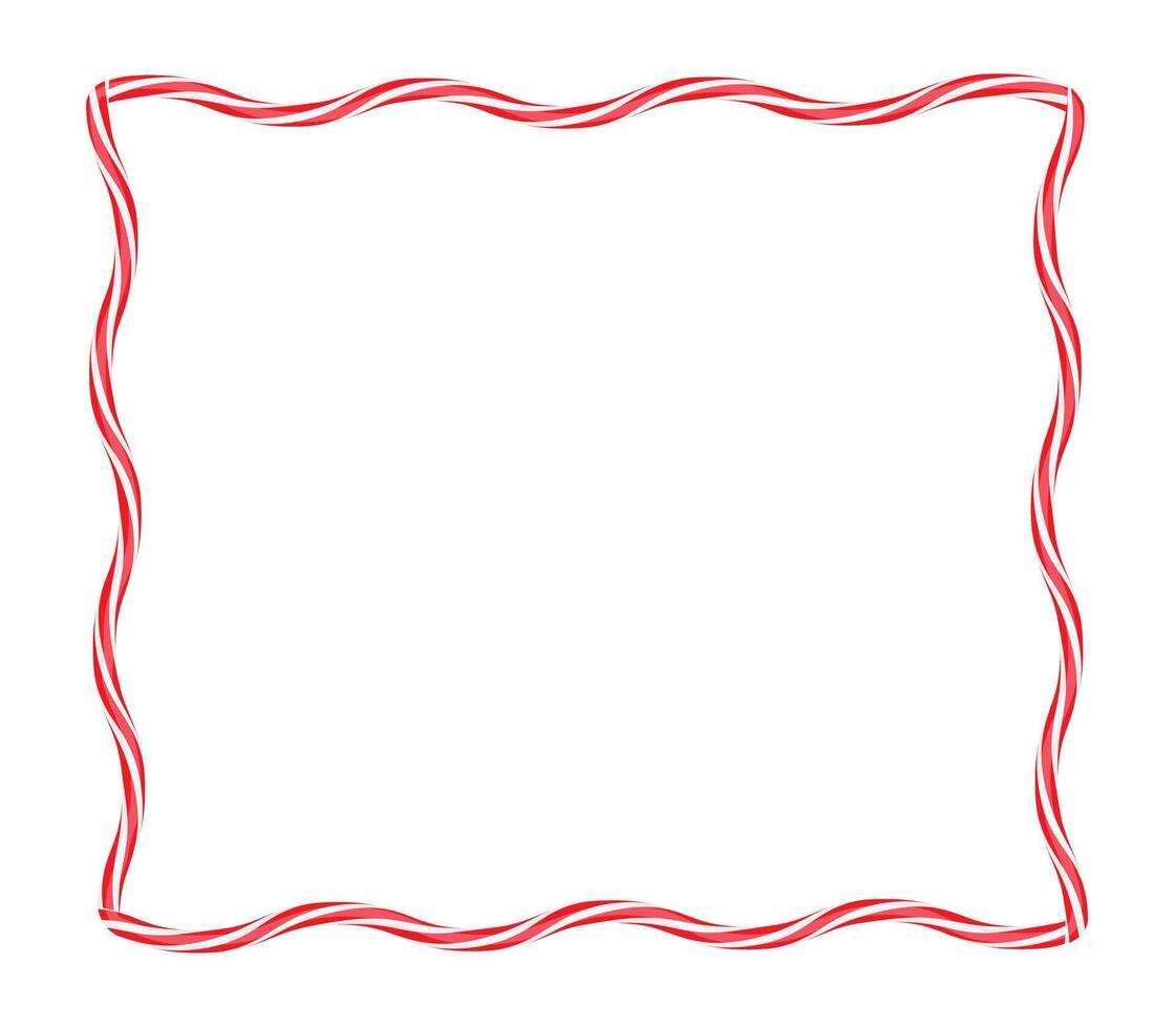 Christmas twisted lollipops. Rectangular wavy frame with red and white stripe. Christmas and New Year template for holiday cards, banner, flyer . Festive Xmas frame. illustration vector