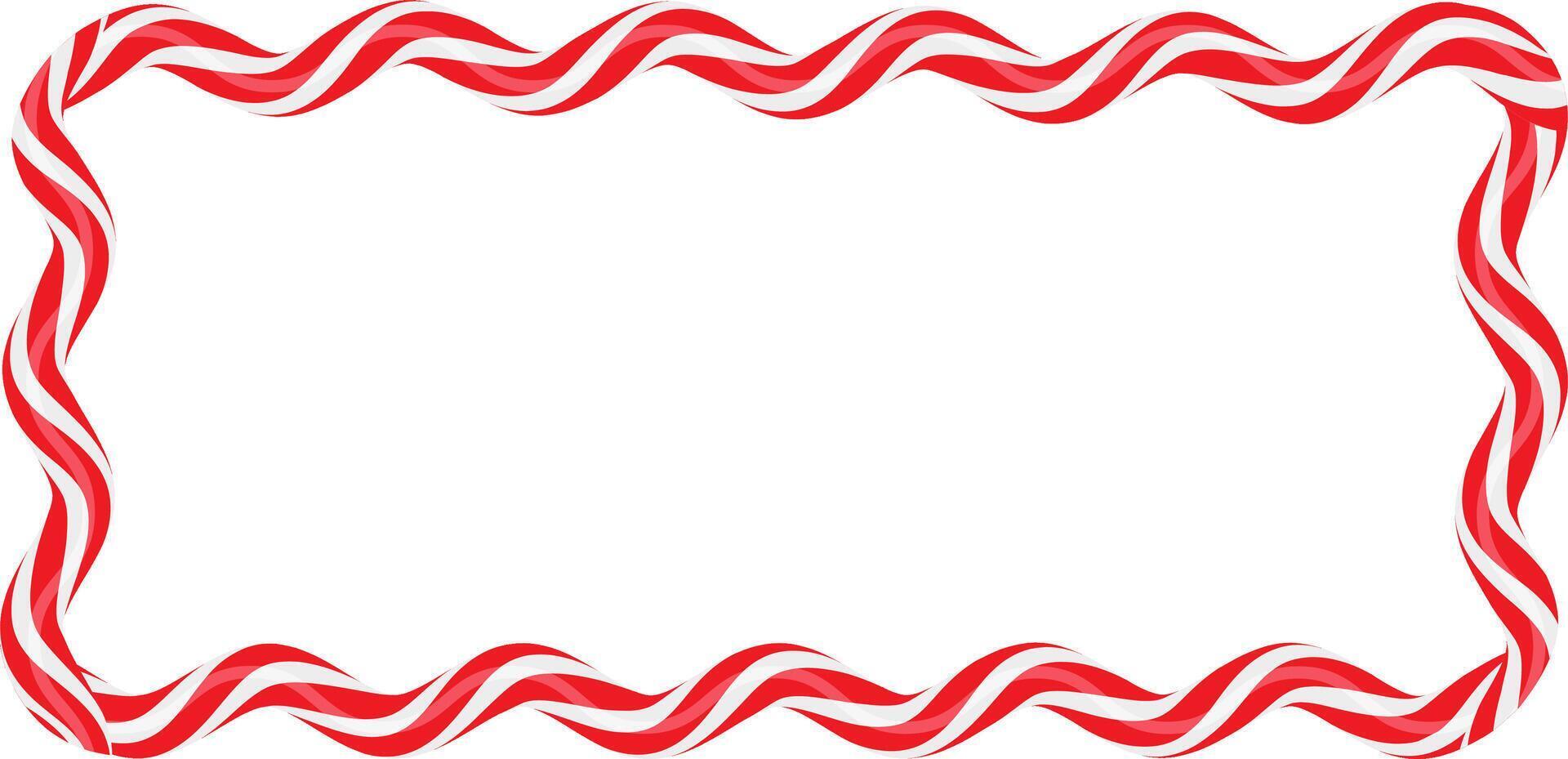 Christmas twisted lollipops. Rectangular wavy frame with red and white stripe. Christmas and New Year template. illustration vector