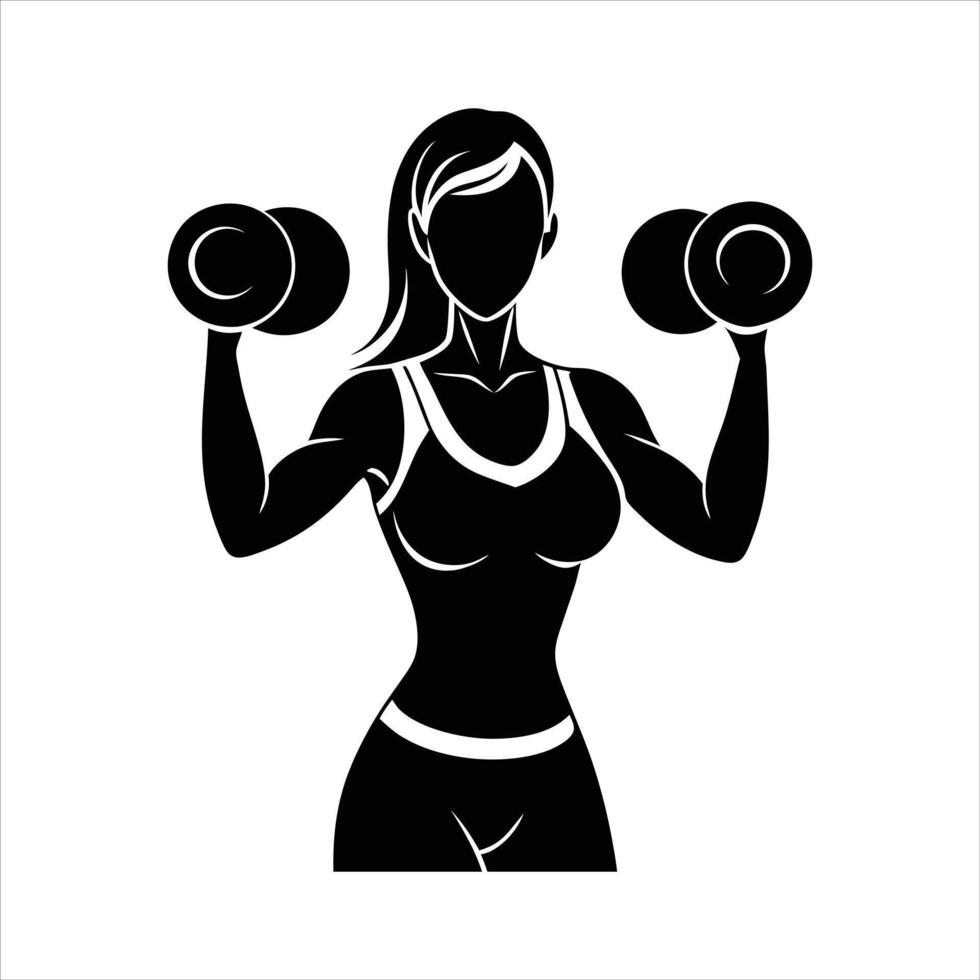 Empowered Woman Lifting Dumbbells Silhouette vector