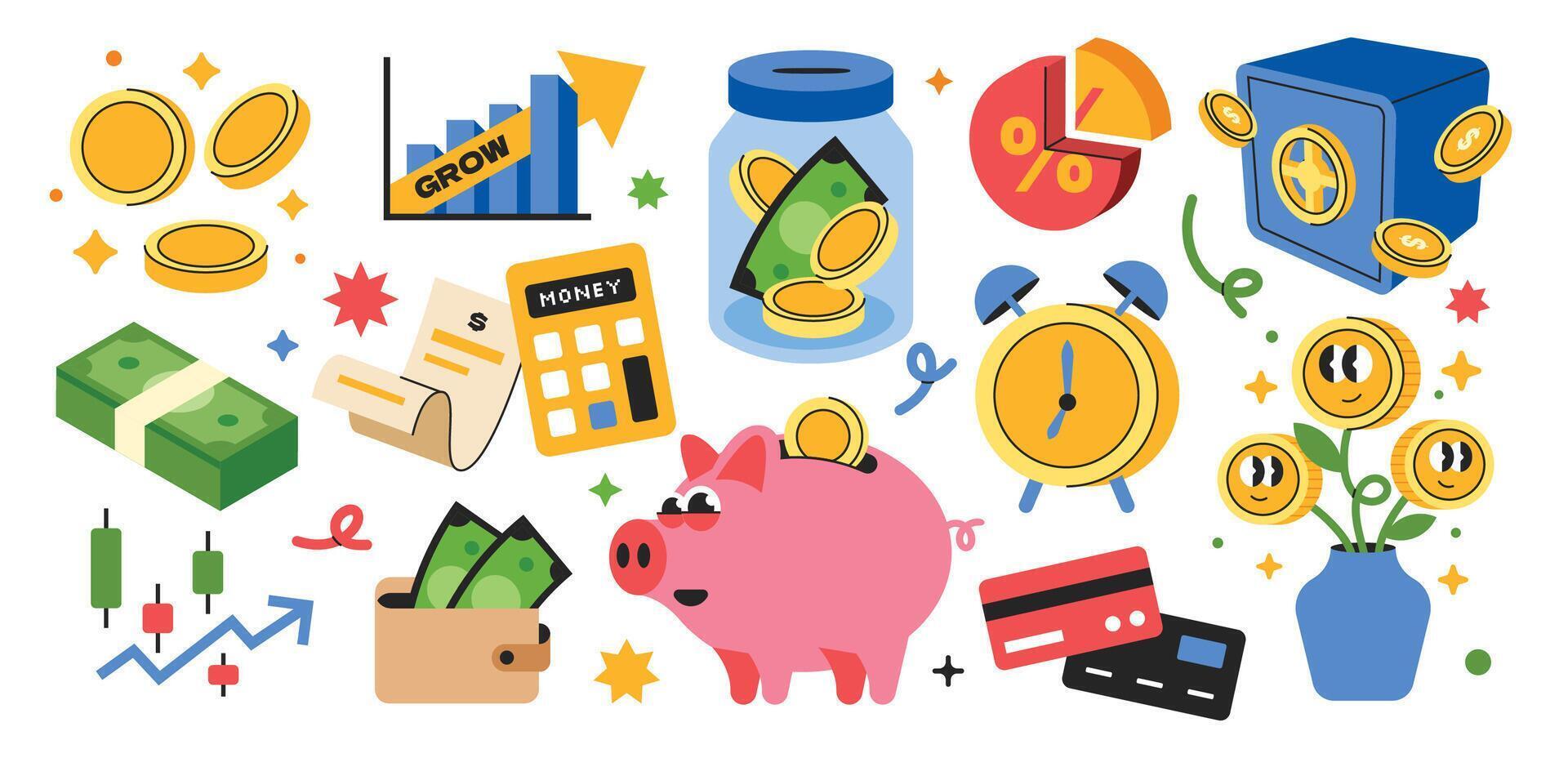 Finance and business element. Retro financial shape of piggy bank wallet money investment vector