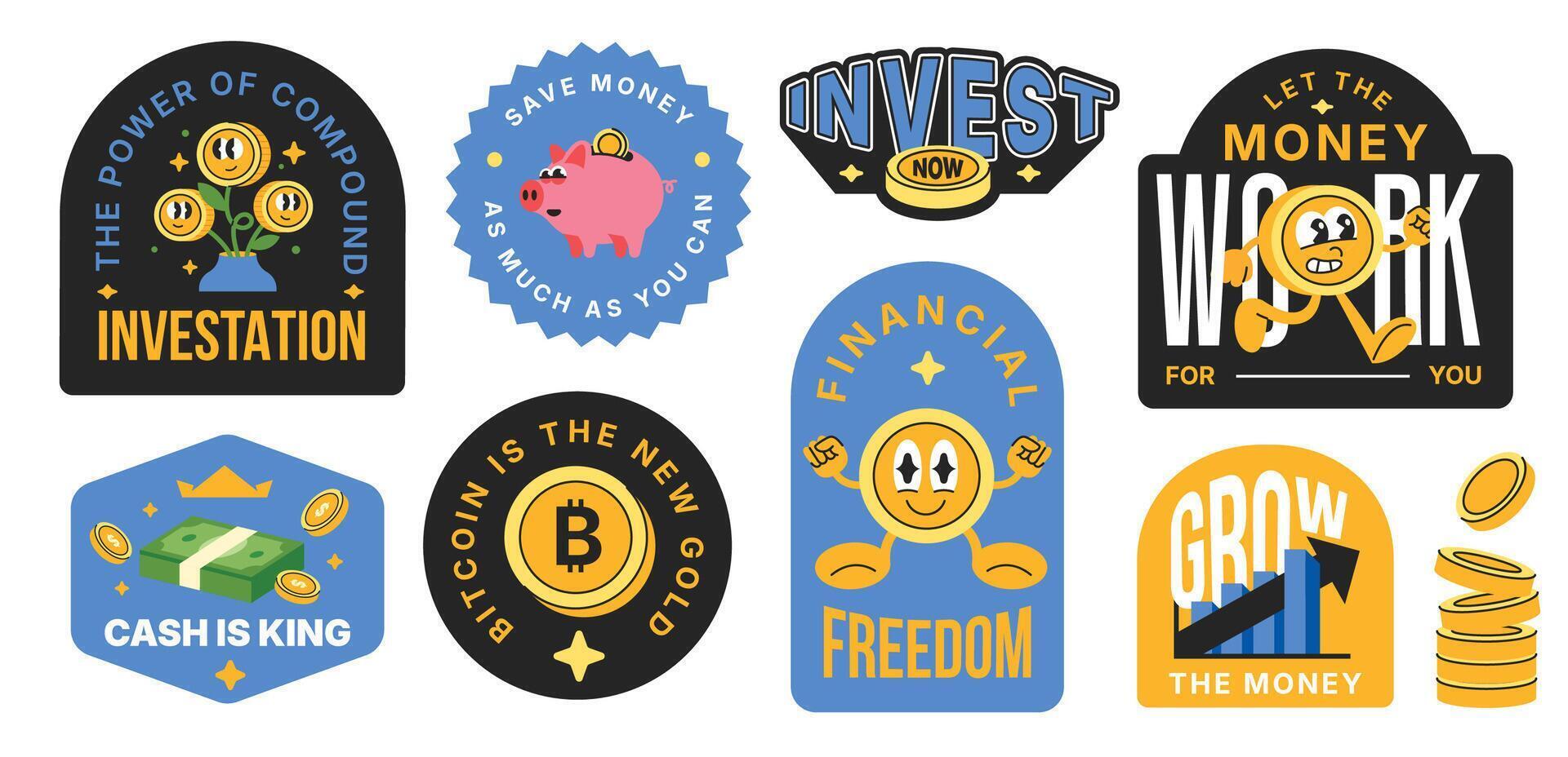 Business and financial badge. Patch retro trendy money element collection. Modern quote financial vector