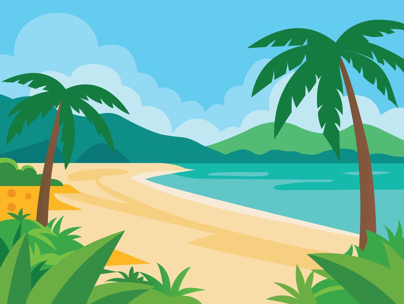 Illustration of View of the beach with greenery vector