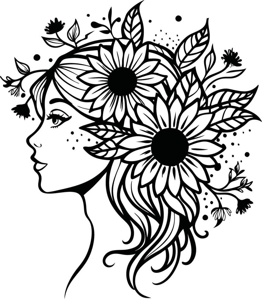 Fashion girl with flowers silhouette vector