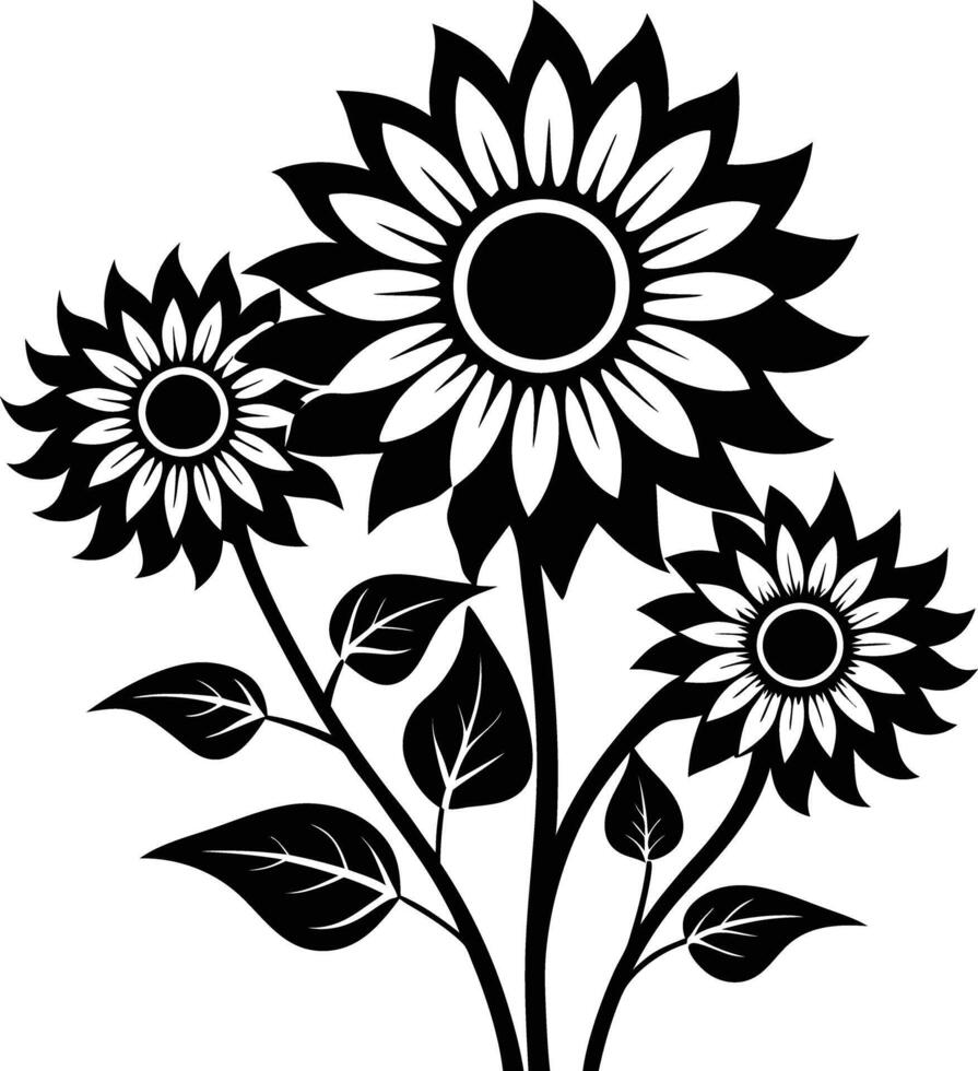 Sunflower Outline, Sunflower Line Art, vector