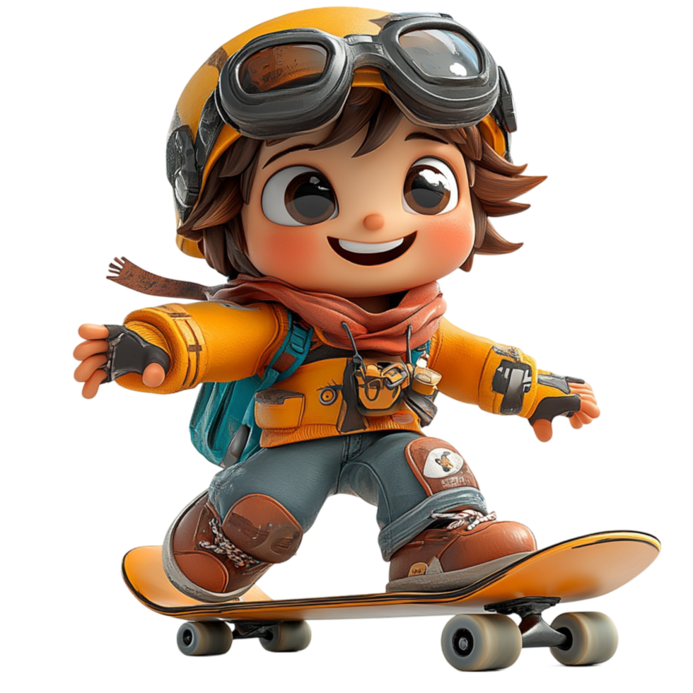 Cartoon Character Riding a Skateboard on Transparent Background png