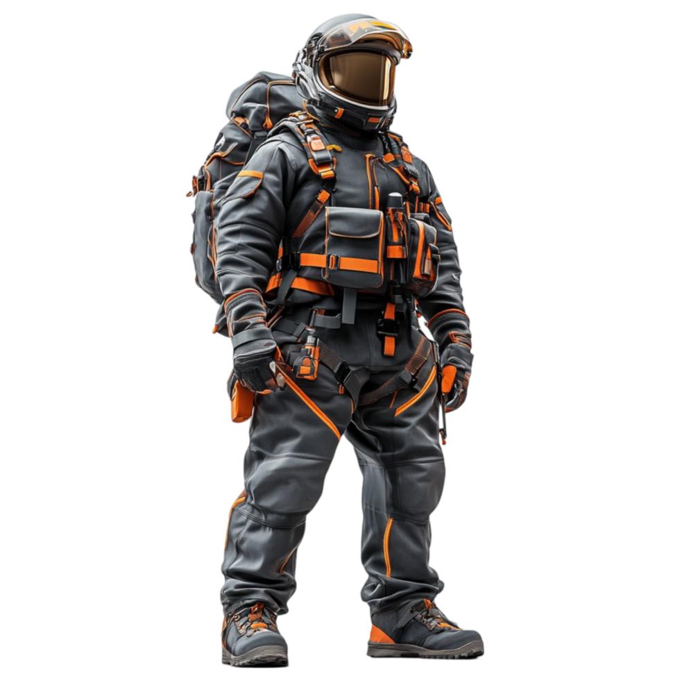 Astronaut in Orange and Black Space Suit on Transparent Background png