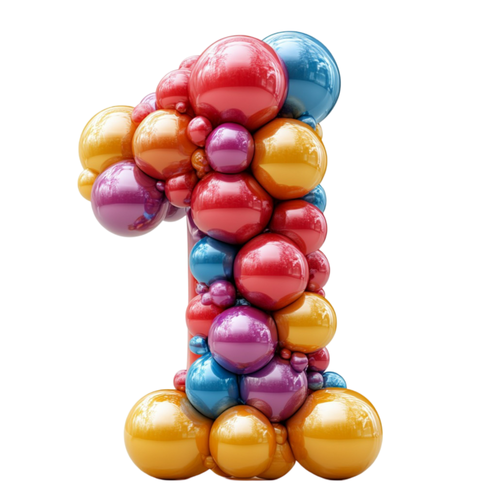 Number One Made of Balloons on Transparent Background png