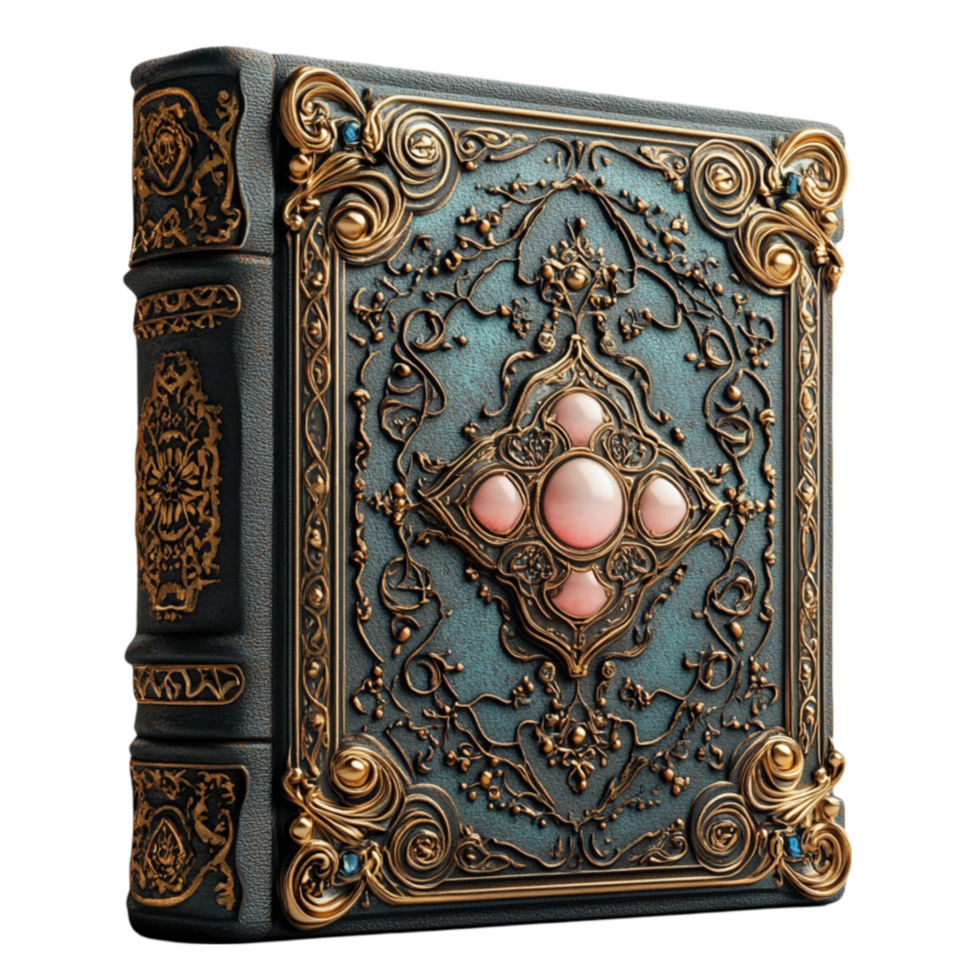 Ornate Book with Gold and Pink Flowers on Transparent Background png
